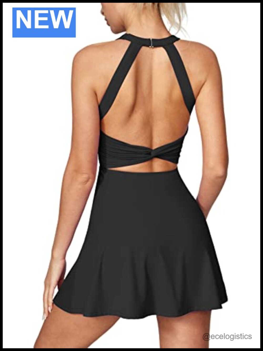 Women's Twisted Back Athletic Tennis Dress with Built-in Shorts